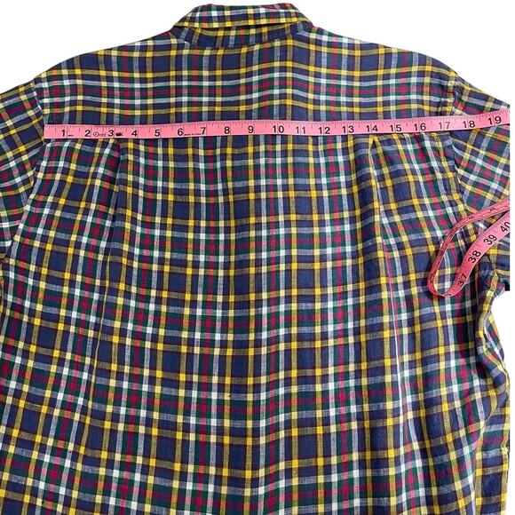Scott Barber 100% Linen Plaid Button Down Shirt Classic Preppy Men's Sz Medium - Picture 7 of 10